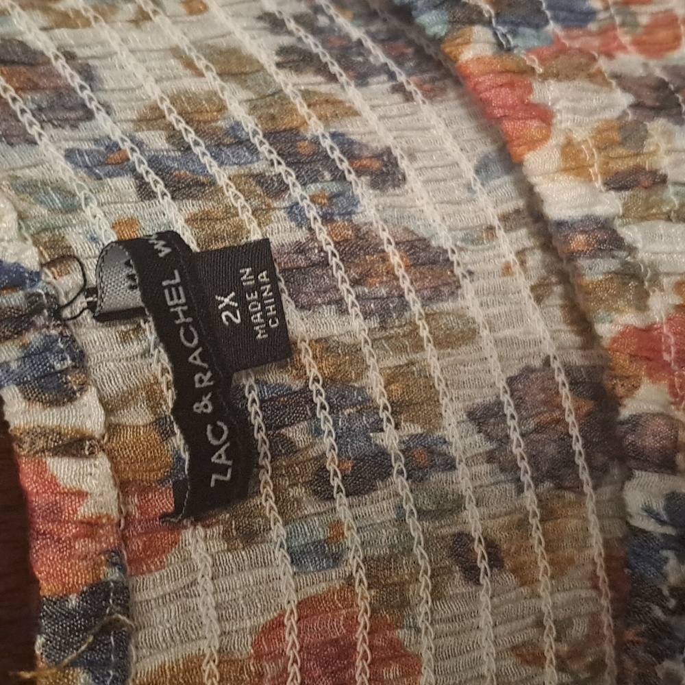 Zac & Rachel woman's size 2X rust and blue floral fall bohemian smocked blouse - Picture 2 of 5
